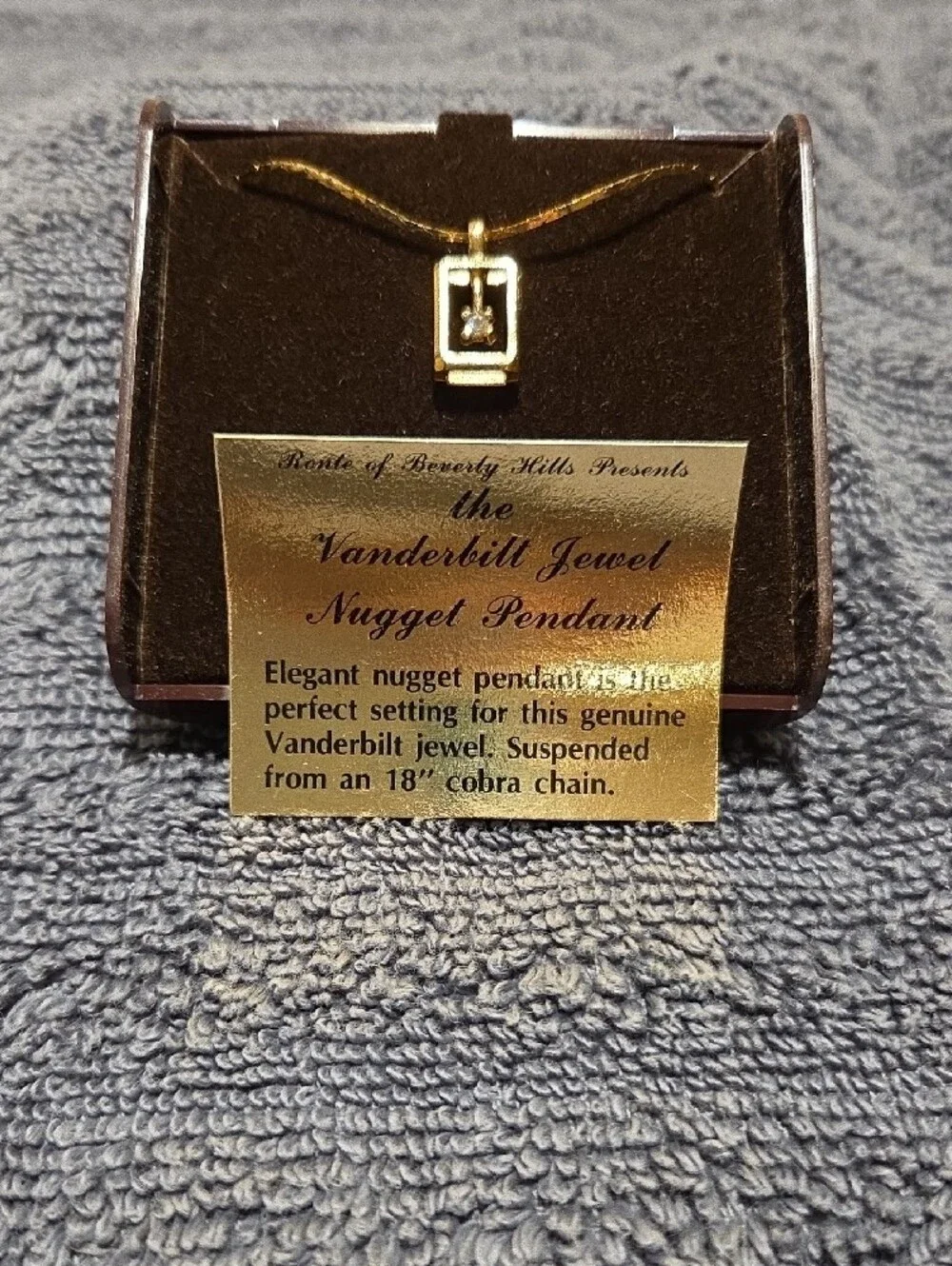 Gold Rectangular Pendant Necklace with Single Center Crystal Accent